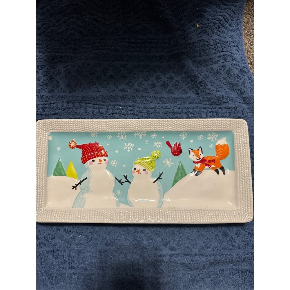 St Nicholas Square North Pole Snowmen & Fox Rectangle Platter